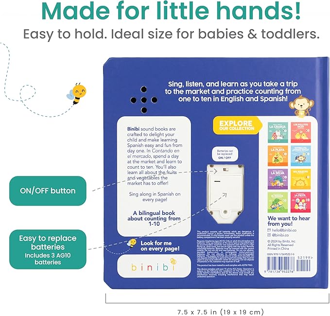 Binibi Spanish Musical Book - Counting at The Market | Bilingual Children's Book for Babies & Toddlers 1-3 | Libro en Espanol para Bebes-CubbioJoy