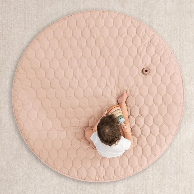 Comfy Cubs Round Kids Play Mat - Medium 48 inches Soft Quilted Baby Floor Mat with Non-Slip Bottom - Plush Design for Toddlers' Playtime and Relaxation - Comfortable and Durable - Blush-CubbioJoy