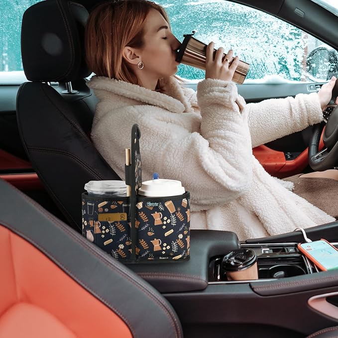 Beautyflier Drink Carrier with Handle for Delivery Reusable Insulated Coffee Cup Carrier Portable Cup Holder with Handle Organizer Tote Bag for Hot & Cold Drinks (2 Cup, Pattern3)-CubbioJoy