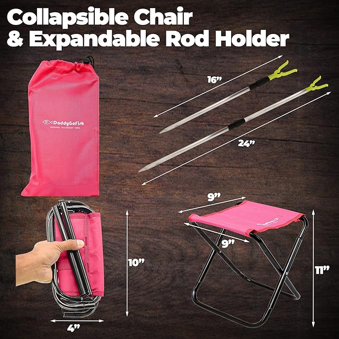 DaddyGoFish Kids Fishing Pole - Rod Reel Combo Tackle Box Starter Set - First Year Small Dock Gear Kit for Boys Girls Toddler Youth Age Beginner Little Children Junior Anglers Older Kids-CubbioJoy