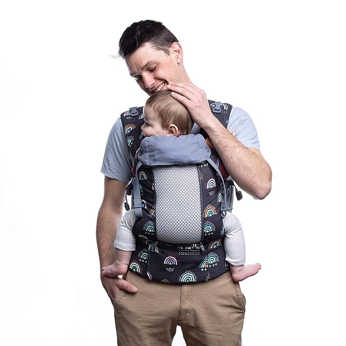 Beco Baby Carrier 8 Hybrid Newborn to Toddler Carrier (7-45lbs) - All in 1 Mesh Backpack, Front and Hip Carrier with Adjustable Seat - Cooling Ergonomic Carrier (Boho Rainbow)-CubbioJoy