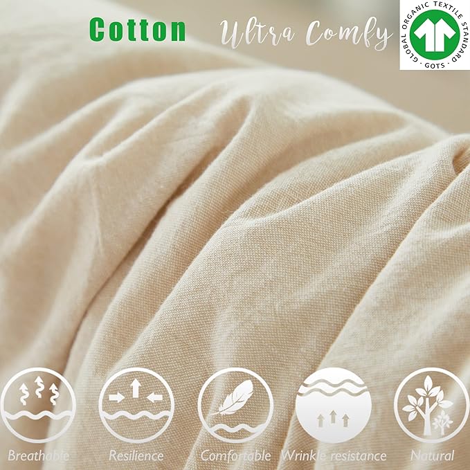 Brandream Gender Neutral Boho Bohemian Baby Girl Boy Nursery Crib Bedding Set 3 Pieces Solid Beige Farmhouse Chic Ruffle Unisex Cozy 100% Washed Cotton-CubbioJoy