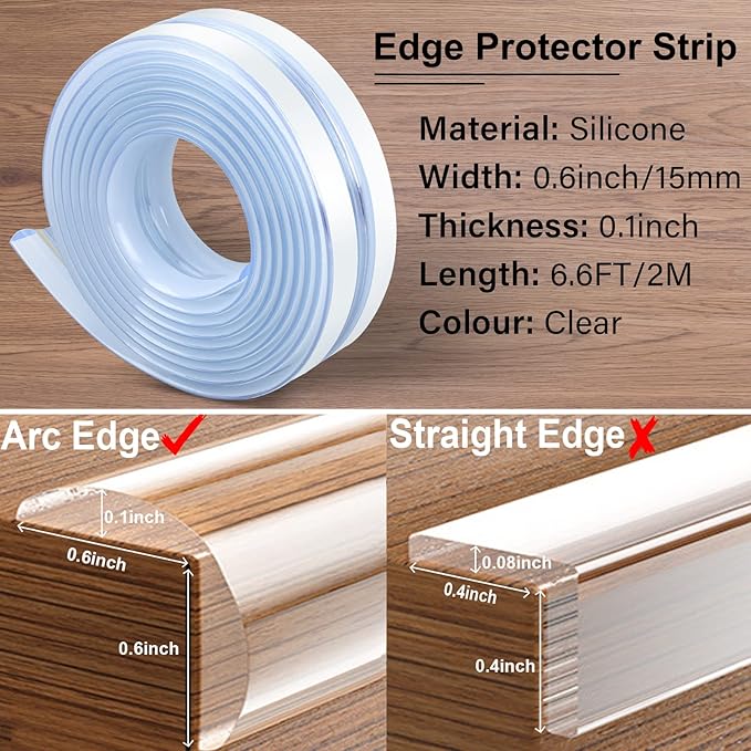 Baby Proofing, 0.4in Edge Protector Strip Clear, Thickened Silicone Soft Corner Protectors with Upgraded Pre-Taped Strong Adhesive, 19.6ft Edge Protectors for Cabinets, Tables, Drawers (White)-CubbioJoy