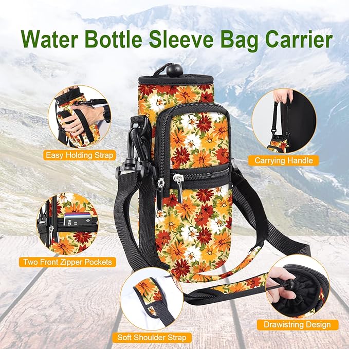 25/32/40/64oz Water Bottle Bag Holder Carrier-Insulated Crossbody Sling Case Sleeve with Strap & Pockets for Men Women Gym Cycling Travel Walking Hiking Camping-CubbioJoy