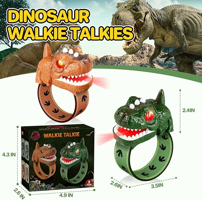Dinosaur Walkie Talkies for Kids Rechargeable, Wrist Walkie Talkie with Flashlight, Outdoor Toys Camping Gear, T-Rex Dino Toy Birthday Gifts for Boys Girls Age 3-12 Years Old-CubbioJoy