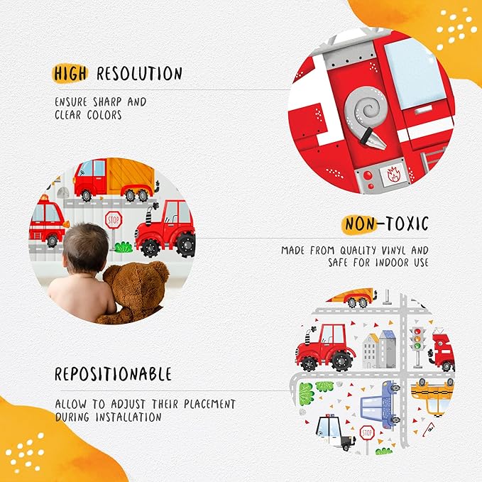 Car Wall Decals by Lipastick - Peel and Stick Transport Road Trucks Stickers for Boys Room, Toddler Bedroom, Baby Nursery, Kids Playroom, Living Room- Removable Decor - L Size-CubbioJoy