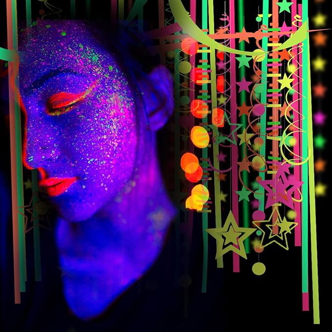 508ft UV Neon Paper Garland Crepe Streamers Glow in The Dark Party Supplies Garland Neon Party Decorations Streamers for Blacklight Reactive Fluorescent Wedding Birthday Party Decorations-CubbioJoy