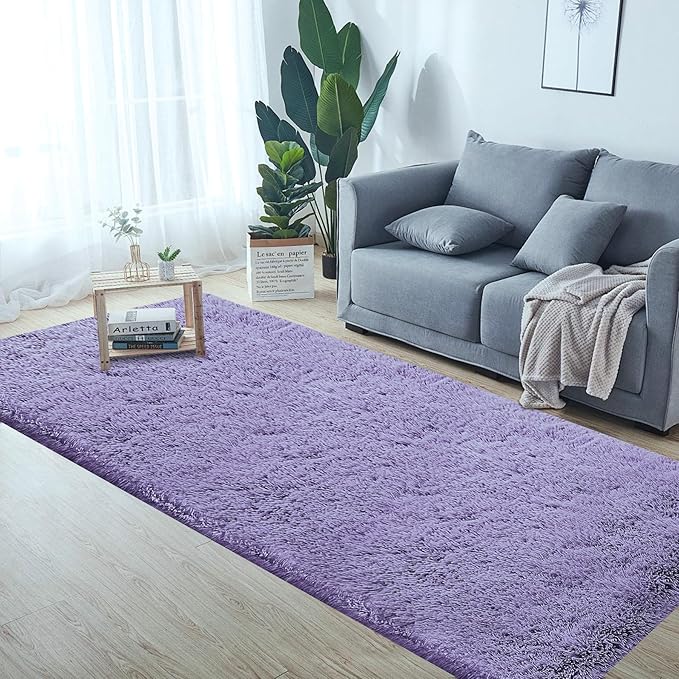2x6 Runner Rug for Bedroom: Fluffy Shag Soft Washable Rugs Small Fuzzy Plush Indoor Carpet for Hallway Bedside Dorm Kids Girls Boys Room (Purple, 2'x6')-CubbioJoy