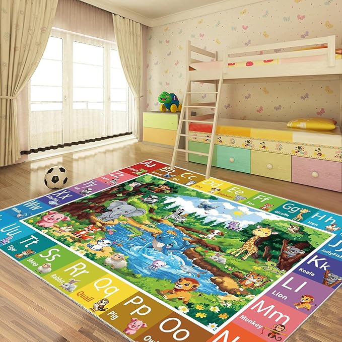ABC Rug for Kids Room, ABC Baby Mats for Floor Toddlers, Alphabet Play Mat Elementary Preschool Kid's Rugs with Animal Illustrations - (59X39.4 Inches)-CubbioJoy
