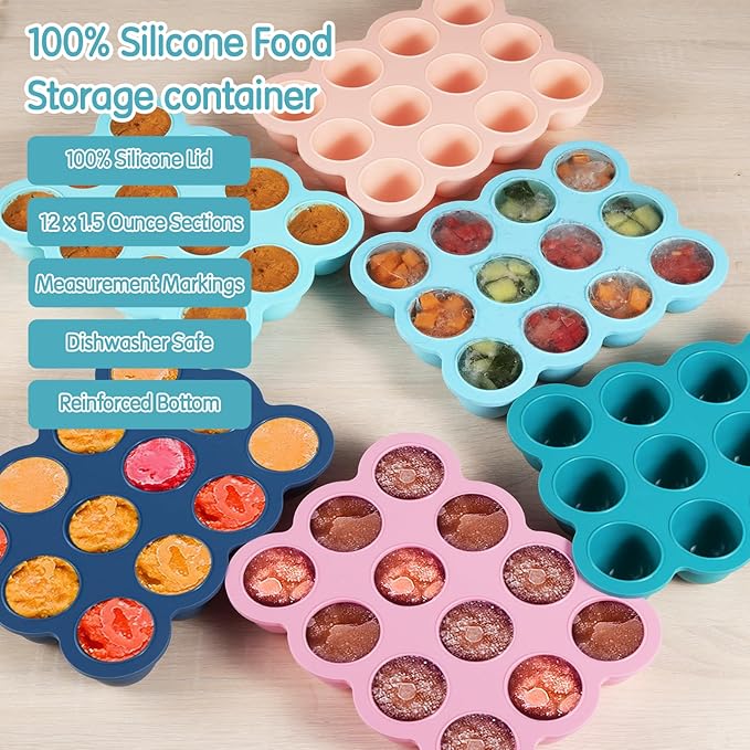 12x1.5oz Baby Food Freezer Tray with Clip Lid Light Green | Food Grade Silicone Storage Containers for Purees & Vegetables-CubbioJoy