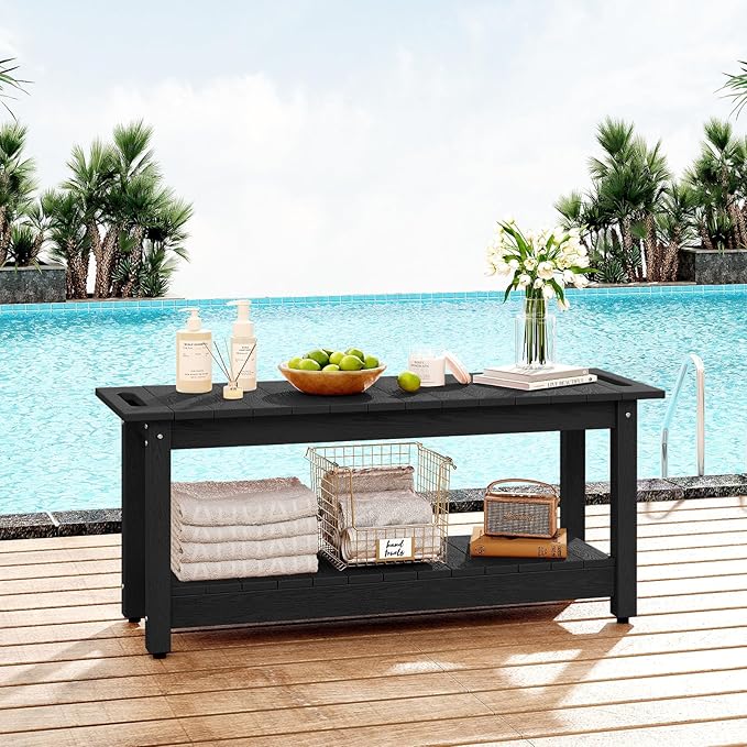 41" Shower Bench, Waterproof Poly Lumber Shower Stool for Shaving Legs, Shower Chair Seat Holds up to 400lbs, Bathroom Bench for Inside Shower, Non-Slip (Black)-CubbioJoy