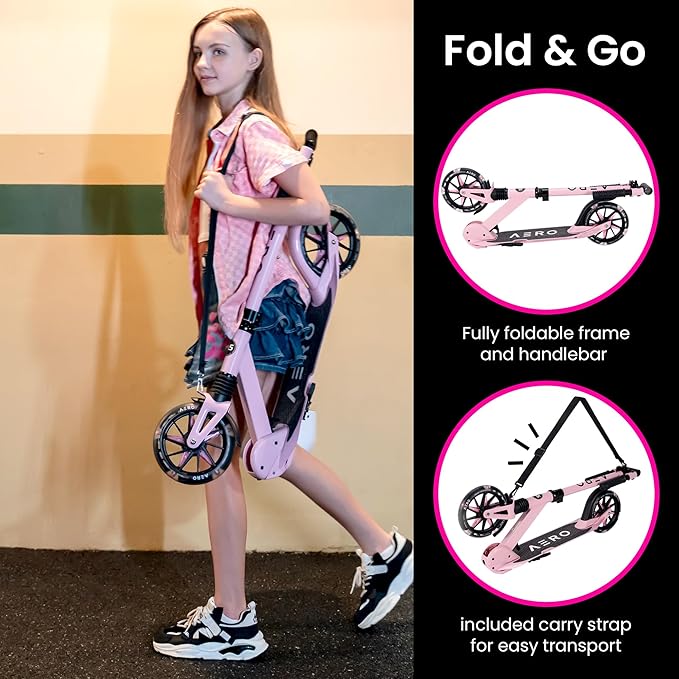 Aero Big Wheels Kick Scooter for Kids 6+, Teens & Adults | Light Up Wheels, Hand Brake, Rubber Deck Mat & Shock Absorption | Foldable & Height Adjustable-CubbioJoy