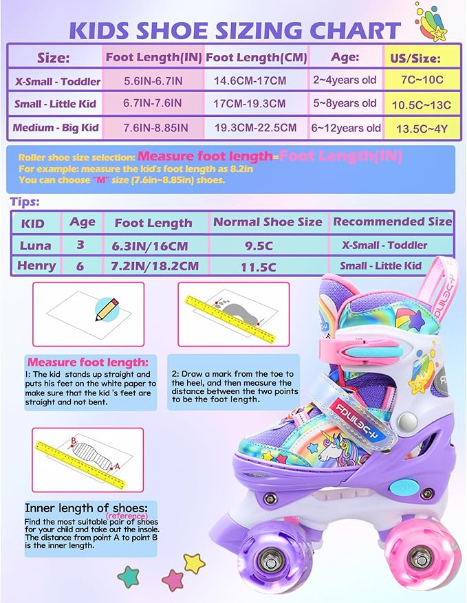 4-Pejiijar Rainbow Unicorn Kids Roller Skates for Girls Toddler Ages 2-4 5-8 8-12,Adjustable Roller Shoes with Luminous Wheels for Birthday Xmas Gifts-CubbioJoy