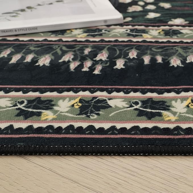 2x3 Rug Impressionist-Style Vintage Indoor Door Mat Machine Washable Small Area Rug Non-Slip Low Pile Throw Rugs for Entryway Kitchen Front Door Indoor Entrance Entry Kids Room, Green-CubbioJoy