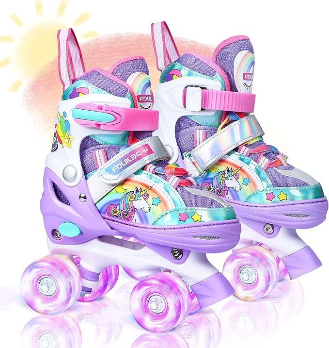 4-Pejiijar Rainbow Unicorn Kids Roller Skates for Girls Toddler Ages 2-4 5-8 8-12,Adjustable Roller Shoes with Luminous Wheels for Birthday Xmas Gifts-CubbioJoy