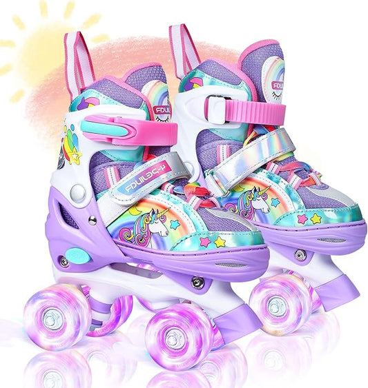 4-Pejiijar Rainbow Unicorn Kids Roller Skates for Girls Toddler Ages 2-4 5-8 8-12,Adjustable Roller Shoes with Luminous Wheels for Birthday Xmas Gifts-CubbioJoy
