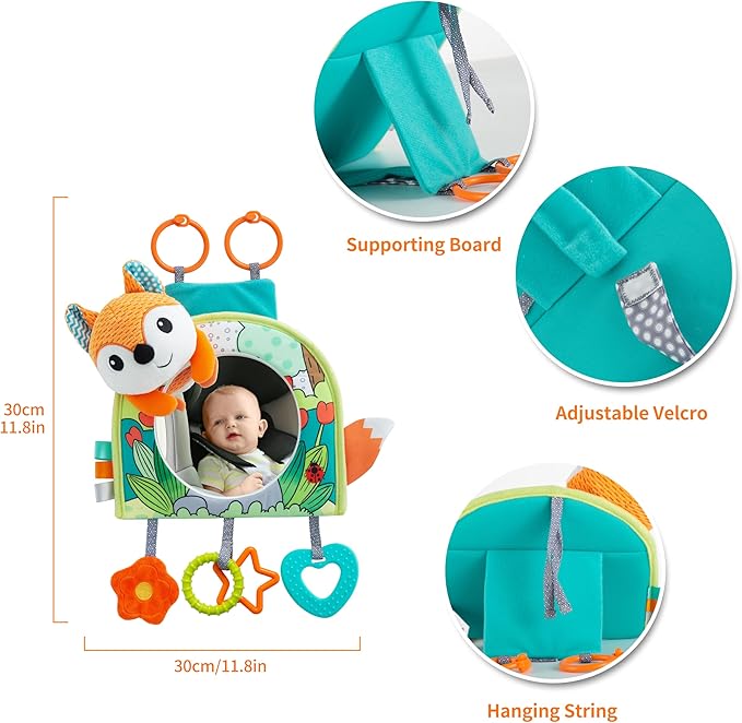 Car Seat Toy, Baby Car Mirror Toy for Rear Facing, Travel Baby Activity Center with Hanging Engaging Toys for Infants Babies 0-6-12-18 Months Boy Girl-CubbioJoy