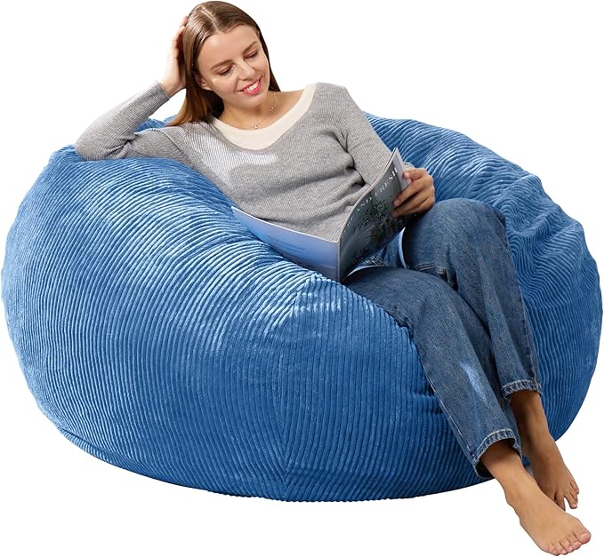 3.5FT Bean Bag Chairs Teardrop Bean Bag Chair for Adults Beanbag Chair with Memory Foam Filled Machine Washable Cover for Living Room, Bedroom (Large,Blue)-CubbioJoy