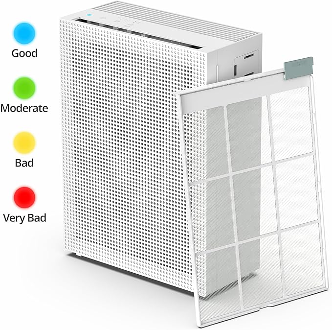 COWAY Air Purifiers for Home Bedroom up to 1,035ft² with Washable Filter, True HEPA Filter for Smoke, Pollen, Dander, Smell Air Purifier with Air Quality Monitor, Auto Mode, 3yr Warranty, 150, White-CubbioJoy