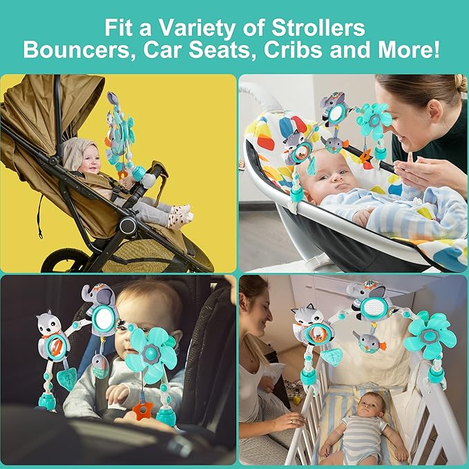 Adjustable Arch Bassinet Toys for Infant & Toddlers, Stroller Arch, Baby Crib Toys with Fascinating Hanging for Stimulating Baby’s Senses and Developing Motor Skills-CubbioJoy