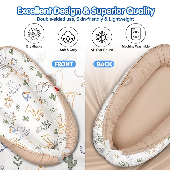 Baby Lounger - Breathable & Soft Baby Nest, Portable and Lightweight Tummy Time Lounger for Home and Travel, Ideal Newborn Babies Essentials Baby Shower Gifts-CubbioJoy