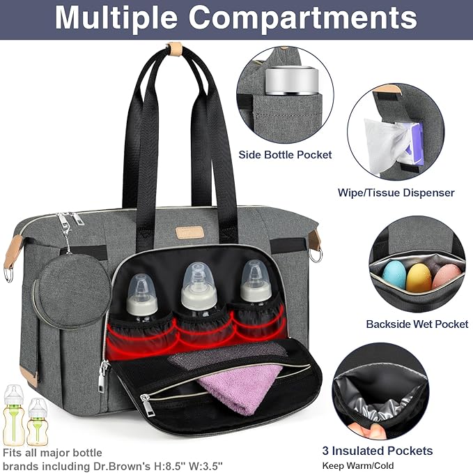 ITIEZY Diaper Bag Tote for Baby - Large Mommy Bag with Portable Changing Pad Pacifier Case, Hospital Bags Travel Baby Bag-CubbioJoy