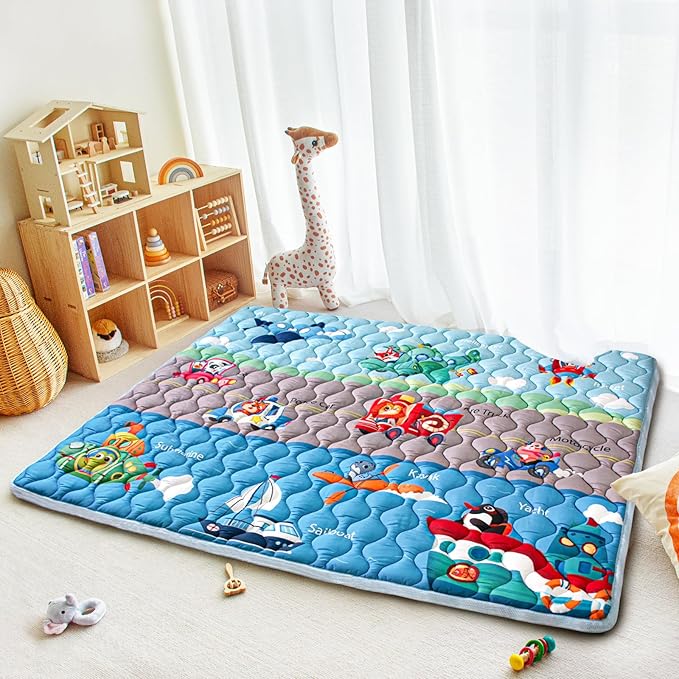 Baby Play Mats for Floor, 71”x59” Upgraded Thickness & Larger Super Soft Playmat for Babies and Toddlers, Foldable Washable, Upgrade Anti-Slip Crawling Mat for Playpen(Vehicles)-CubbioJoy