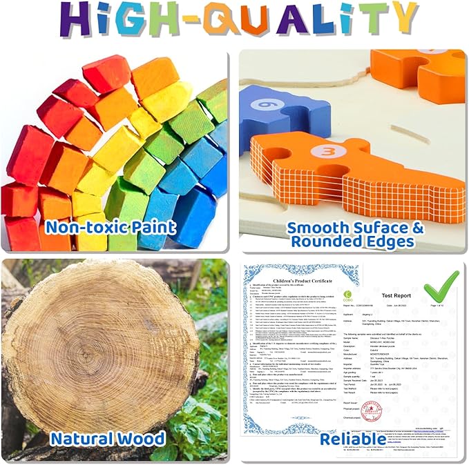 Dinosaur Puzzles for 1+ Year Old, Wooden Puzzles for Toddlers 1-3, Dinosaur Toys for Kids 2-4 Boys/Girls, Large Floor Chunky Dino Puzzles Ages 3-5, Learning Number Color 4-6, Allosaurus-CubbioJoy