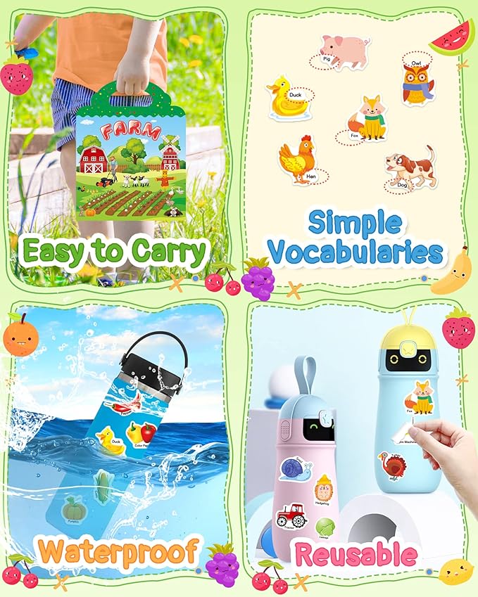 Benresive Reusable Sticker Book for Toddlers 2-4 Years, Fun Travel Stickers for Kids, Waterproof Sticker Books for Toddlers 1-3, Crafts Activities for Todddlers 1-3 2-4 3-5 - Farm-CubbioJoy