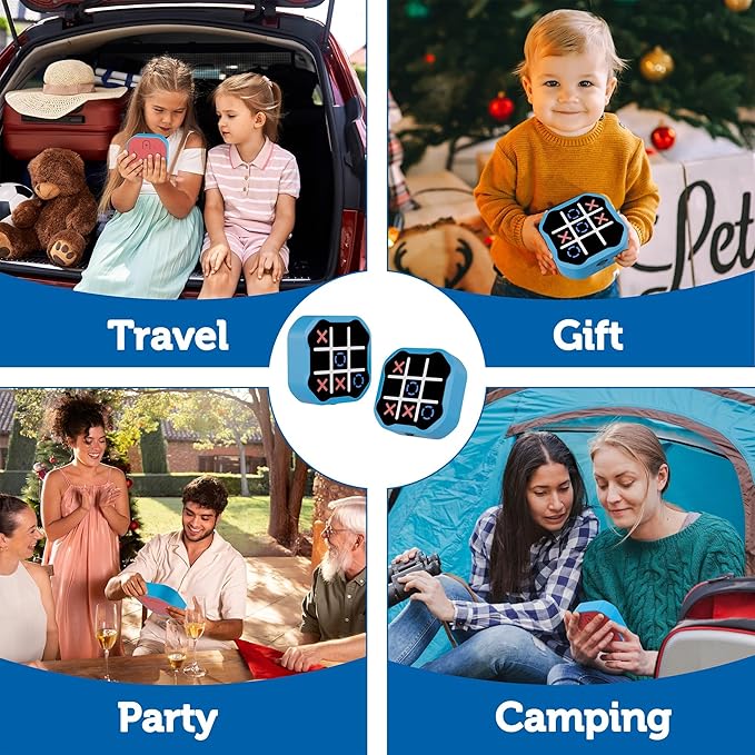 3 in 1 Electronic Tic Tac Toe Game, Handheld Digital Tic Tac Toe Bolt Game with Silent Mode, Portable Learing Toy Gift for Kids & Adults, Blue (One Pack)-CubbioJoy