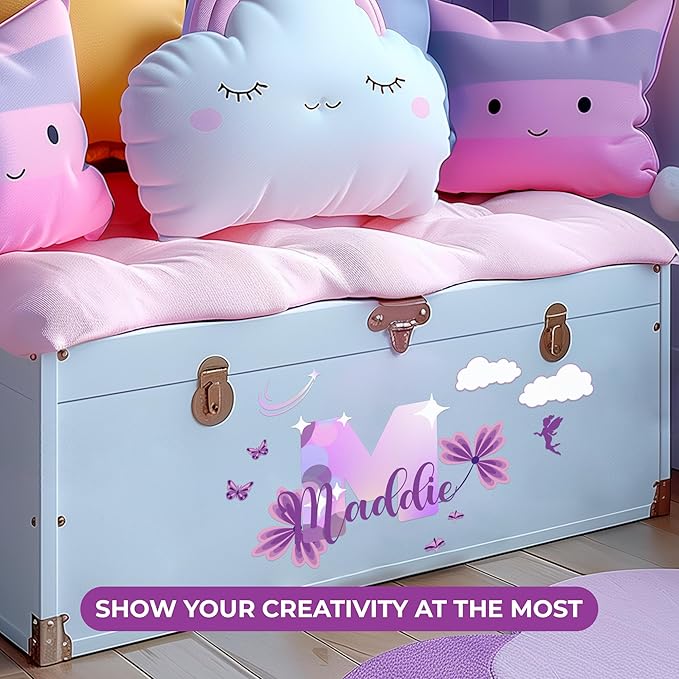 CRYPTONITE Custom Stickers Name Wall Decor with Purple Flower | Custom Name & Initial for Purple Wall Decor | Flower Wall Decals for Bedroom Decor I Custom Decal for Baby Girl Nursery Decor(E. Floral)-CubbioJoy