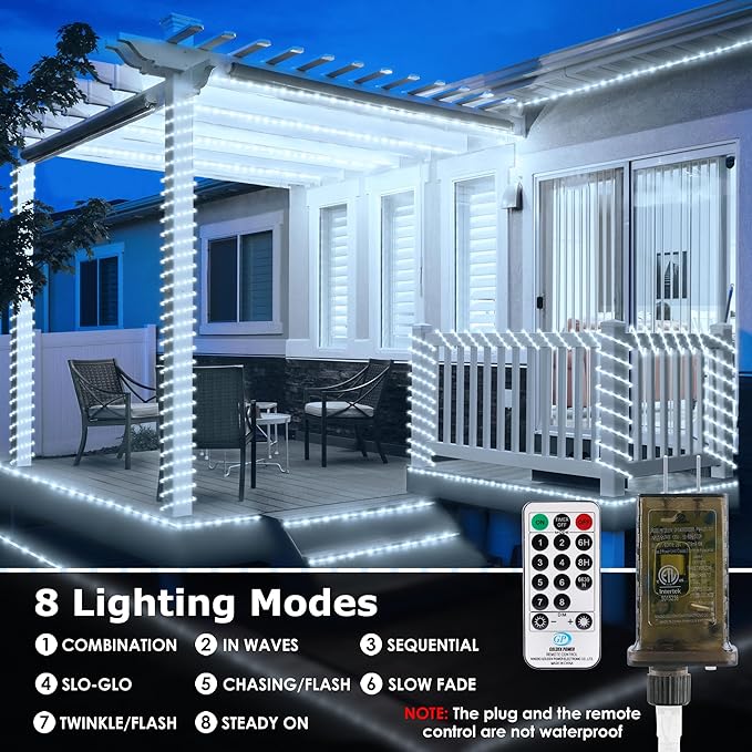 Connectable 66ft 800 LED Rope Lights Outdoor, Cool White Strip Lights Plug in, Outdoor String Lights Waterproof Decorative Lighting for Deck Patio Yard Garden Pathway Pool Camping Room Indoor Décor-CubbioJoy
