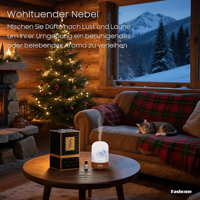 Aromatherapy Essential Oil Diffuser with Lavender Oils, 6 in 1 Ultrasonic 100ML Aromatherapy Scent Humidifier Vaporizer with Dense fine Mist, Timer, Auto-Off (Winter-Lavender)-CubbioJoy