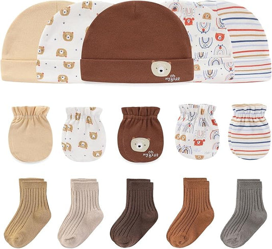 Baby Hats Mittens and Socks Set Cotton Newborn Hat Beanie Soft Infant Girls Boys Caps Gloves 0-6 month-CubbioJoy