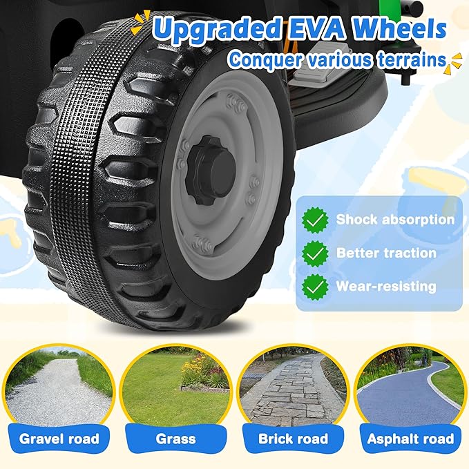 24V Ride On Tractor w/Tiltable & Detachable Trailer, 2x65W Motors, EVA Tires, Remote Control, Bluetooth, Shifter, Music, Electric Car for Kids, Green-CubbioJoy