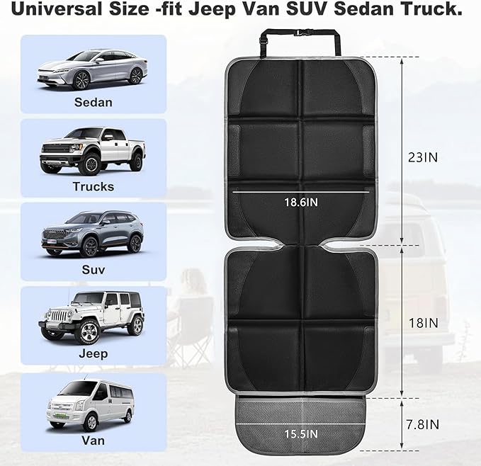 Car Seat Protector 2 Pack Baby Car Seat Covers with Mesh Pockets & Non-Slip Backing 600D Durable Seat Protector Under Baby Car Seat (Black & Gray, Large)-CubbioJoy