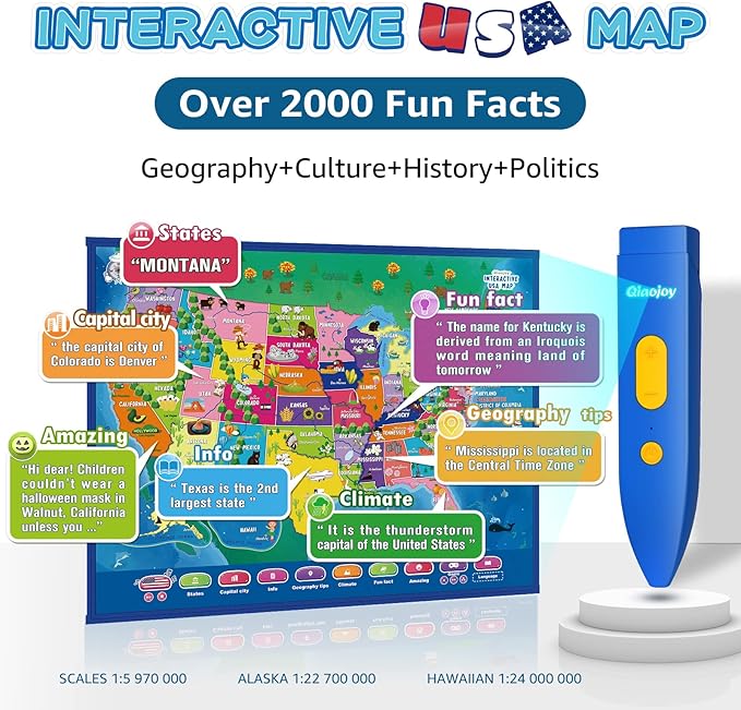 Bilingual Interactive for Kids Talking USA Map World Map for Kids Learning, Geography Toys Games Educational Electronic Map Personalized Gift/Toys for 4 5 6 7 8 9 10 Year Old Girls/Boys-CubbioJoy