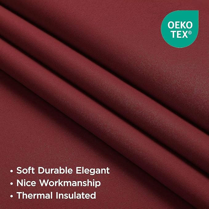Joydeco 90 Inch Blackout Curtains for Bedroom, Thermal Insulated Black Out Curtains, Room Darkening Drapes for Living Room Window Rod Pocket Back Tab (W52 x L90 Inch, Burgundy Red)-CubbioJoy