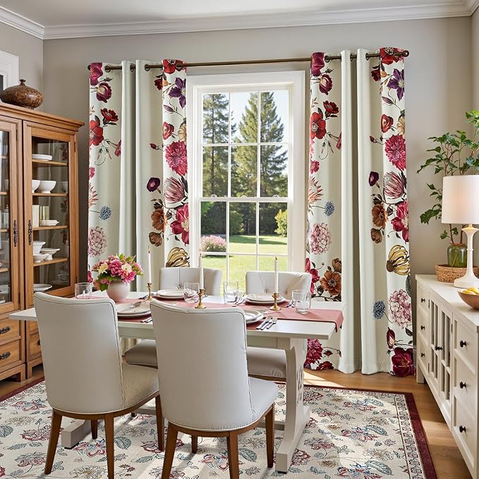 jinchan 8x10 Floral Rug for Living Room Washable Bedroom Rug Vintage Romance Design Non Slip Thin Indoor Floor Cover Large Low-Profile Throw Carpet for Dining Room Office, Red/Beige-CubbioJoy