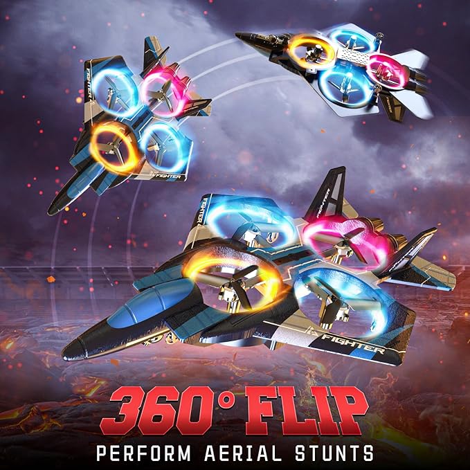 BEZGAR RC Plane for Kids | 2.4GHZ Brushless Drones with Camera, 6-axis Gyro Remote Control Airplane, 360° Flip Fighter Jet Toy, Toys for ages 8-13 with Colorful LED Navigation Lights Blue-CubbioJoy