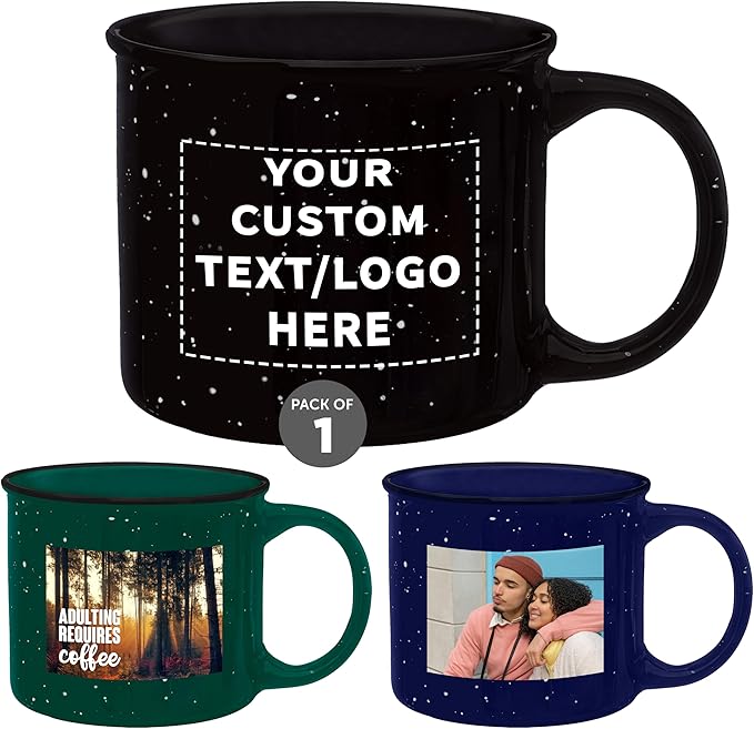 DISCOUNT PROMOS Custom Ceramic Campfire Coffee Mugs 13 oz. Set of 1, Personalized Bulk Pack - Perfect for Tea, Espresso, Cappuccino, Hot Cocoa - Black-CubbioJoy