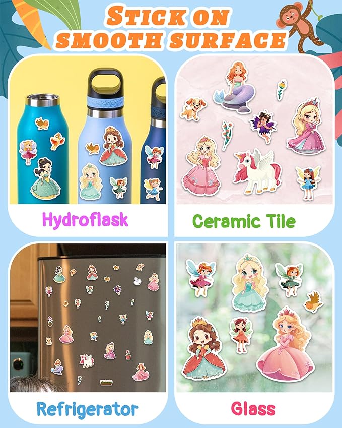 Benresive Reusable Sticker Book for Toddlers 2-4 Years, Fun Travel Stickers for Kids, Waterproof Sticker Books for Toddlers 1-3, Crafts Activities for Todddlers 1-3 2-4 3-5 - Princess-CubbioJoy