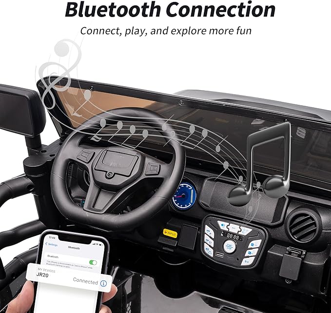 2 Seater Ride on Car Truck, 12V Kids Electric Ride on Toy for Big Kids Age 3-8 w/Remote Control- Black-CubbioJoy