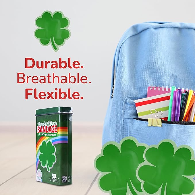 BioSwiss Bandages, 4 Leaf Clover Shaped Self Adhesive Bandage, Latex Free Wound Care, Fun First Aid Kit Supplies for Kids and Adults, 50 Count-CubbioJoy