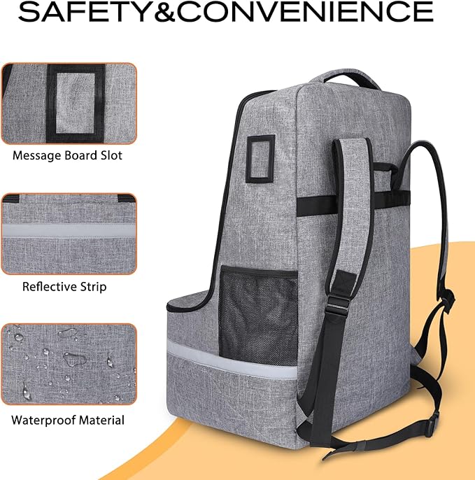 Car Seat Travel Bag for Airplane,Infant Seat Travel Bag with Shoulder Strap,Padded Car Seats Backpack with Reflective Stripes,Large Carseat Carrier Bag Travel Car Seat Cover,Grey-CubbioJoy