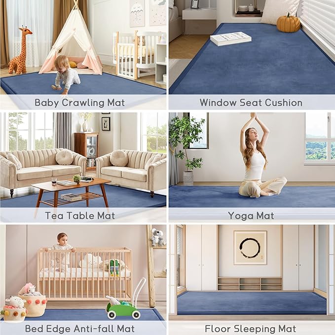 Baby Play Mat for Floor Tummy Time Mat Nursery Rug Muscle Mat Area Rug Playroom Rug Tatami Mat 6'7"x5'11" Memory Foam 1.3" Thick Crawling Mat for Babies,Toddlers, Infants, Kids,Floor Mat(Blue)-CubbioJoy