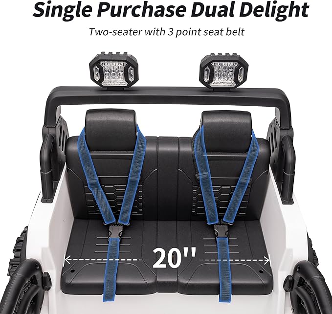 2 Seater Ride on Car Truck, 12V Kids Electric Ride on Toy for Big Kids Age 3-8 w/Remote Control- White-CubbioJoy