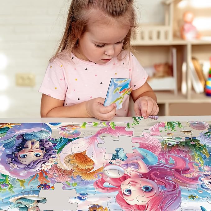 Jumbo Floor Puzzle for Toddlers & Kids Ages 3-5, 48-Piece Mermaid and Underwater Large Jigsaw Puzzle with Educational Fun, Great Gift for Boys & Girls Ages 4-8-CubbioJoy
