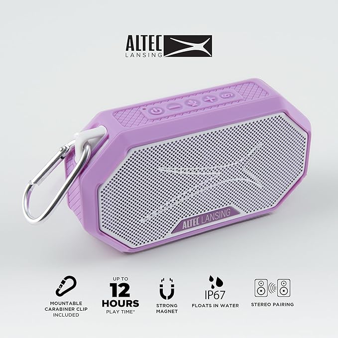 Altec Lansing Portable Bluetooth Speaker HYDRAMINI 2.0, IP67 Waterproof, Portable Speaker, 12h Playtime, Wireless Pairing, USB-C Quick Charge, Magnetic Bluetooth, Voice Assistant Integration-CubbioJoy
