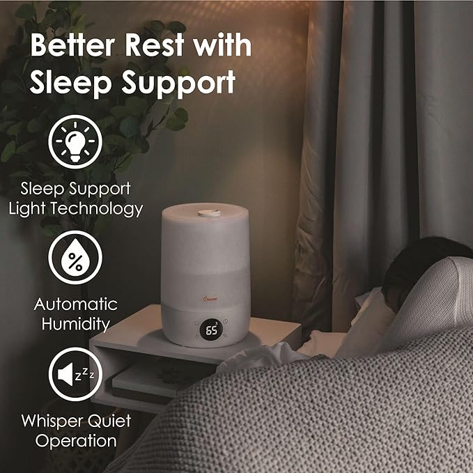 Crane Ultra-Quiet 3-in-1 Humidifier, Essential Oil Aroma Diffuser & Soothing Sleep Light - Compact 1.2 Gallon Capacity with Adjustable Night Light & Fragrance Tray - Ideal for Bedroom and Office-CubbioJoy